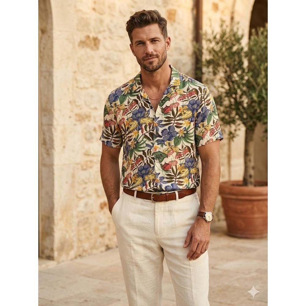 Denim & Flower Ricky Singh Mens Botanical Floral Camp Shirt Large Resort Coastal